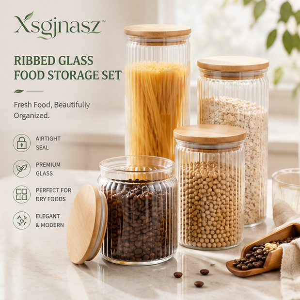 Xsgjnasz™ Ribbed Glass Food Storage Containers with Airtight Lids