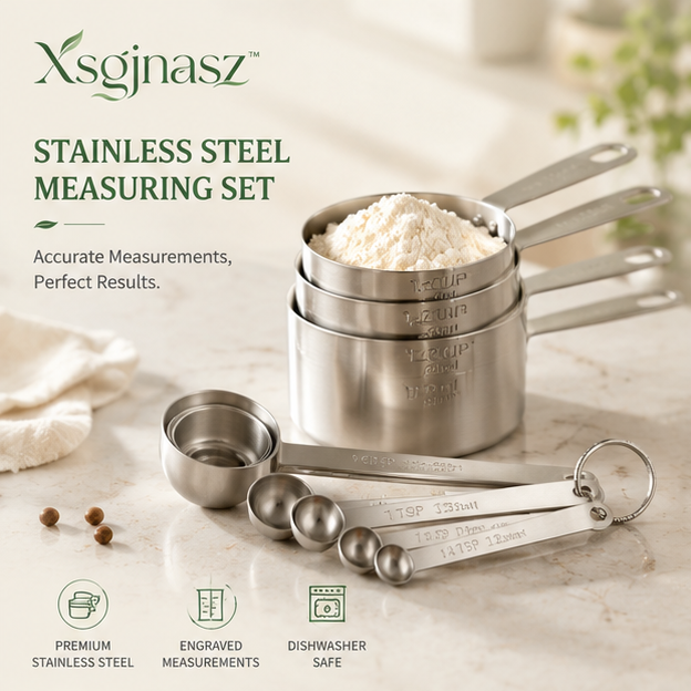 Xsgjnasz™ Stainless Steel Measuring Cups & Spoons Set