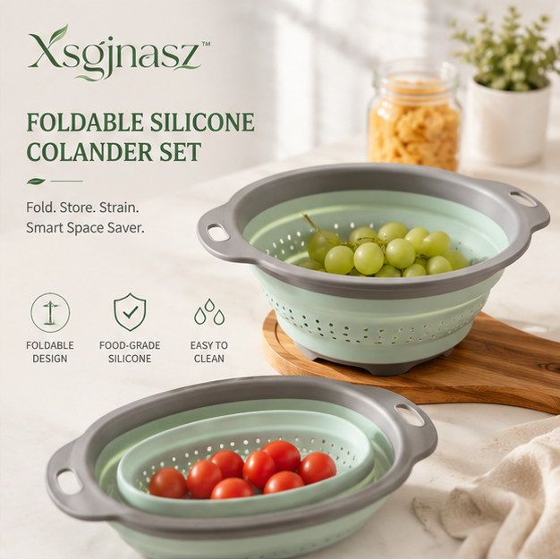 Xsgjnasz™ Foldable Silicone Colander Set for Fruits, Pasta & Vegetables