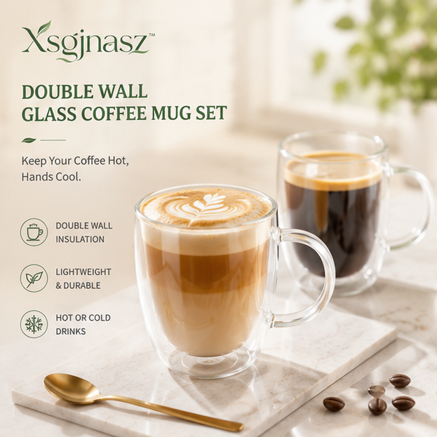 Xsgjnasz™ Double Wall Glass Coffee Mug Set for Latte & Espresso